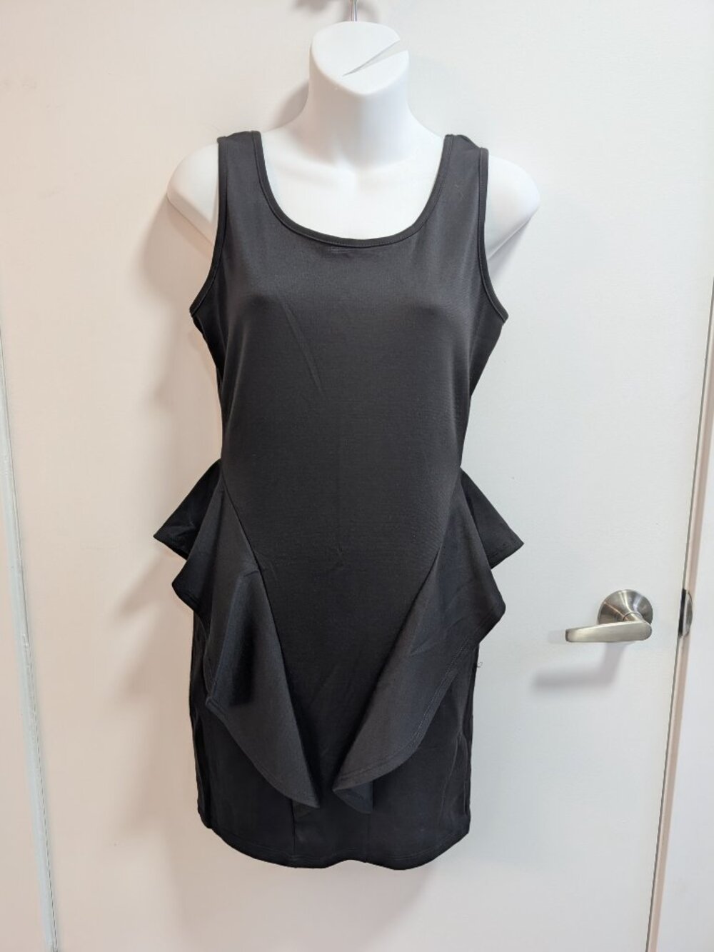 NEW Black Sleeveless Mini Dress with Ruffle Peplum Accents
